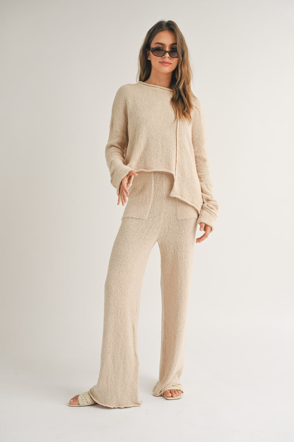 Connie Cream Pants and Asymmetrical Cut Sweater Set - FINAL SALE