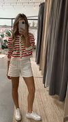 Omelia Striped Red Knit Cardigan