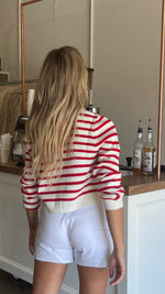 Omelia Striped Red Knit Cardigan