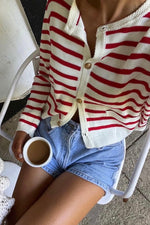 Omelia Striped Red Knit Cardigan