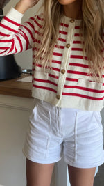 Omelia Striped Red Knit Cardigan