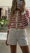 Omelia Striped Red Knit Cardigan