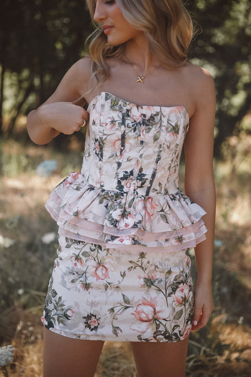 Rose Corset Peplum Dress- FINAL SALE