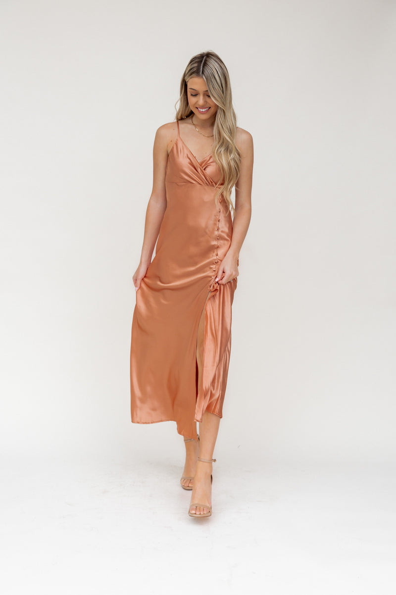 Meghan Rust Side Slit Midi Dress - LLACIE 