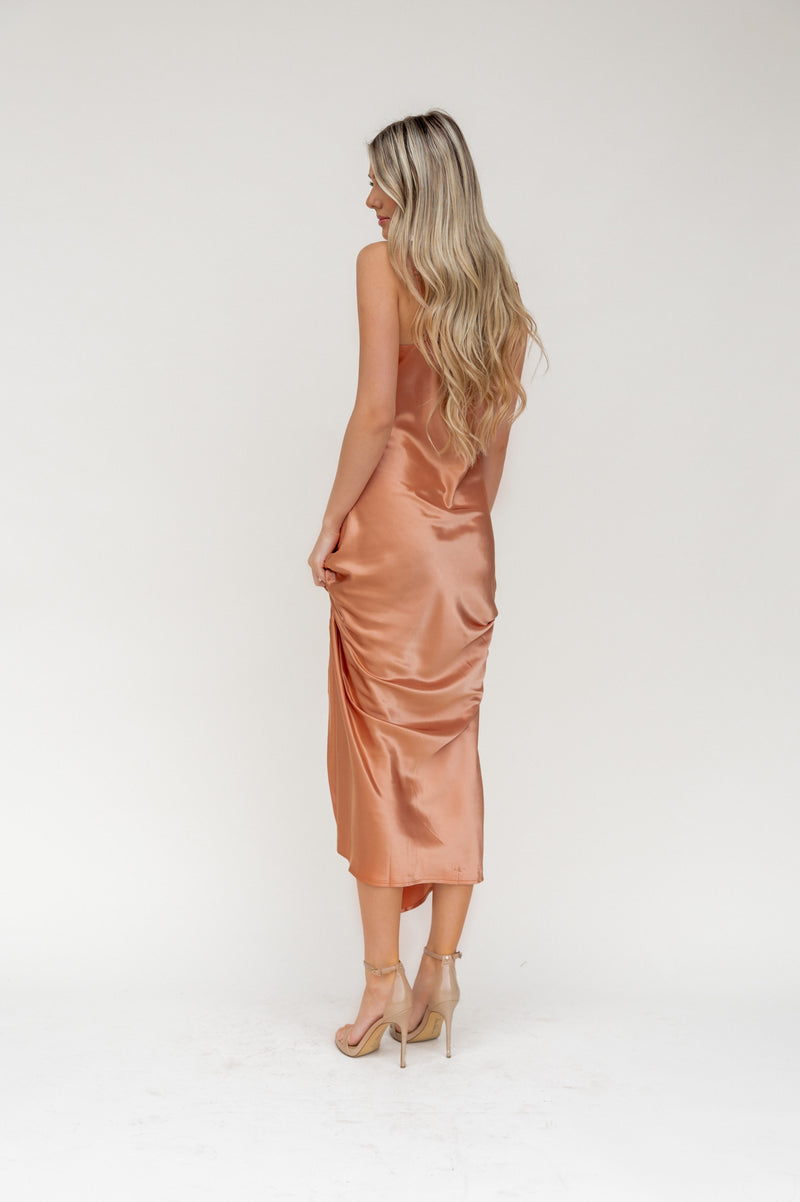 Meghan Rust Side Slit Midi Dress - LLACIE 