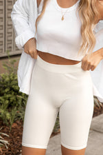 White Ribbed Biker Shorts - LLACIE 